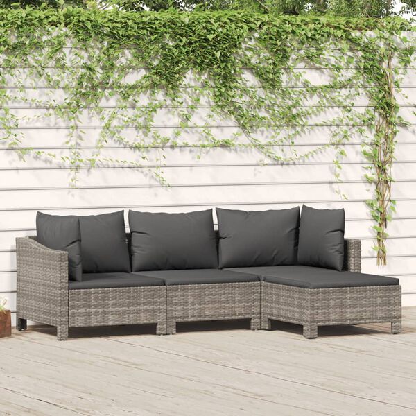 vidaXL Salon de jardin 4 pcs avec coussins Gris Résine tressée