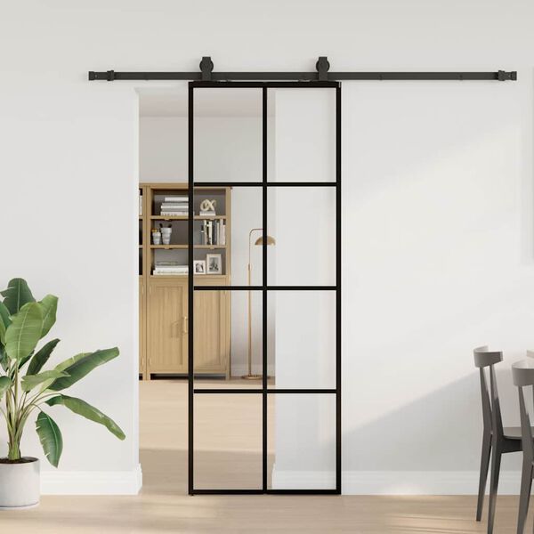vidaXL Porte coulissante kit de quincaillerie noir 76x205 cm verre ESG