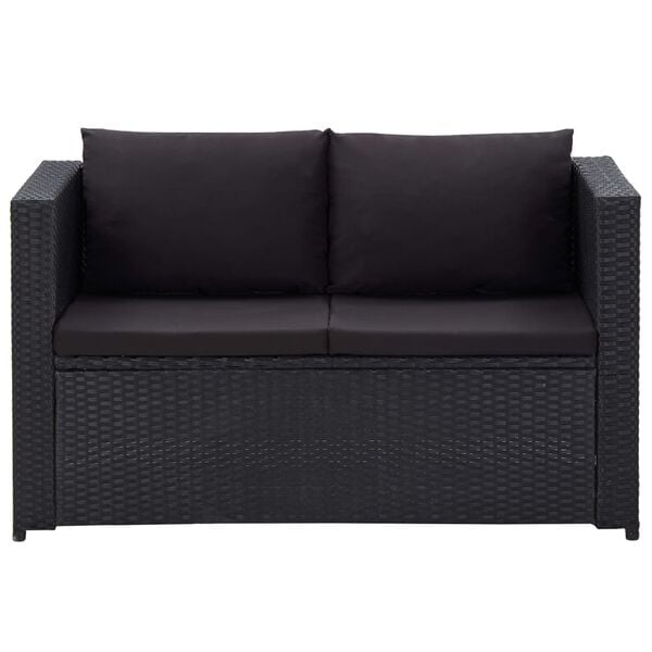 vidaXL Salon de jardin 3 pcs avec coussins R&eacute;sine tress&eacute;e Noir