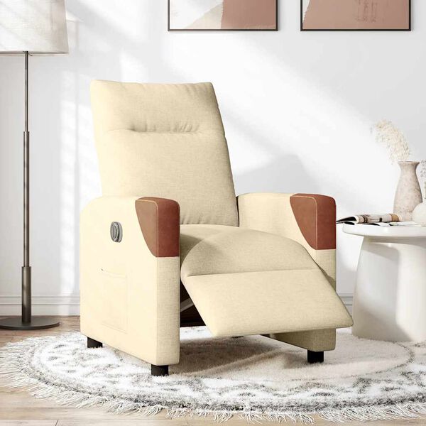 vidaXL Fauteuil inclinable &eacute;lectrique Cr&egrave;me Tissu