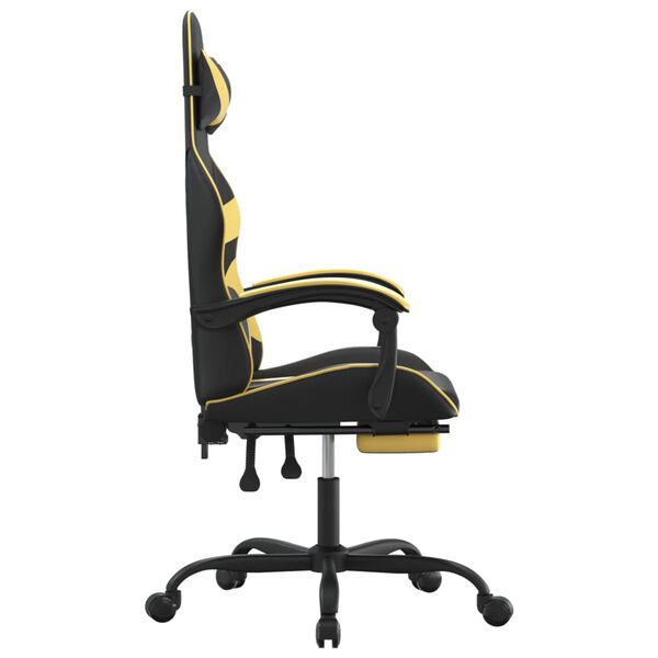 vidaXL Chaise de jeu pivotante et repose-pied Noir et dor&eacute; Similicuir