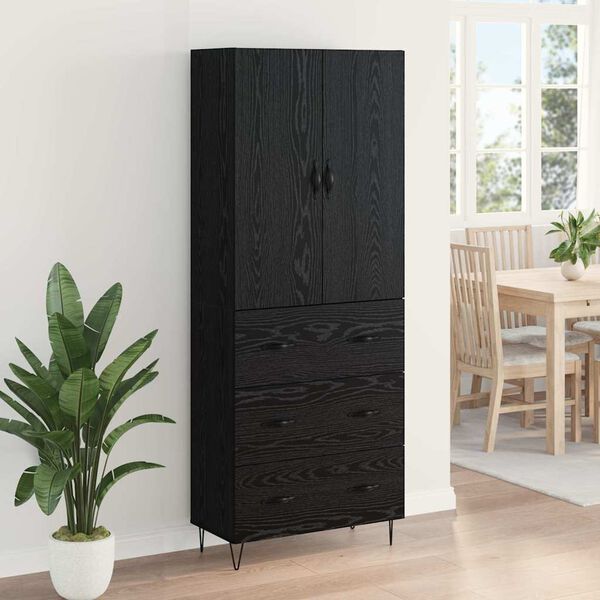 vidaXL Haut Armoire 2 pcs Ch&ecirc;ne noir Bois d'ing&eacute;nierie et verre
