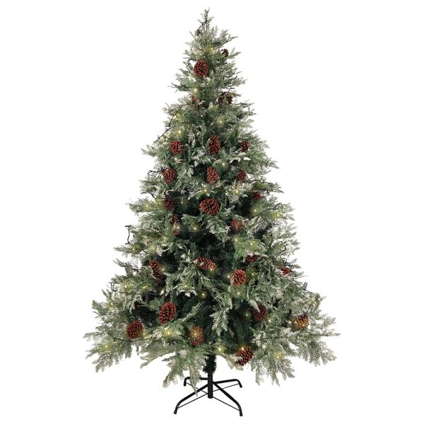 vidaXL Sapin de Noël pré-éclairé pommes de pin vert blanc 120cm PVC PE