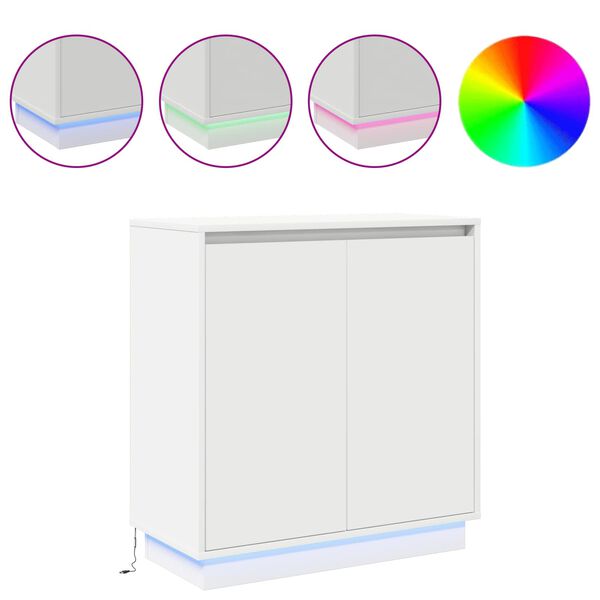 vidaXL Buffet LED avec porte Blanc 71 x 34,5 x 75 cm Bois d'ing&eacute;nierie