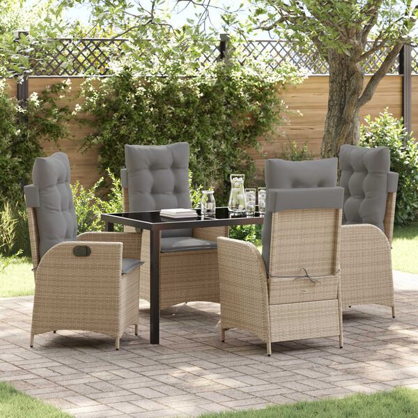 vidaXL Ensemble de salle &agrave; manger pour jardin 5 pcs Beige polyrotin