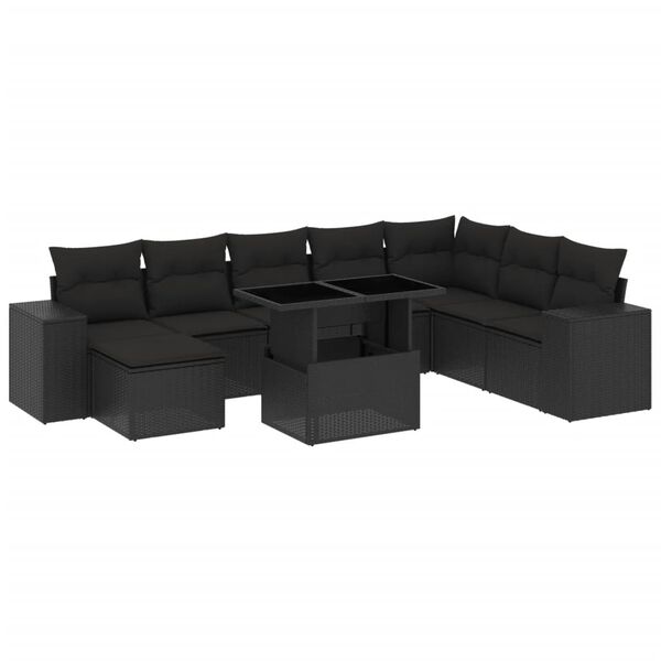 vidaXL Salon de jardin 9 pcs avec coussins noir r&eacute;sine tress&eacute;e
