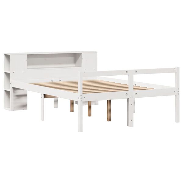 vidaXL Lit bibliothèque sans matelas blanc 135x190 cm bois pin massif