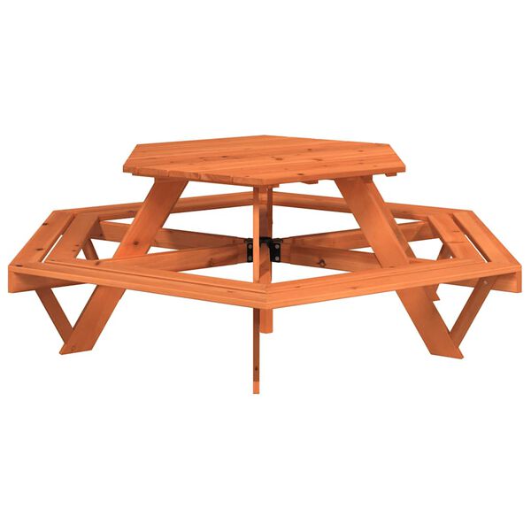 vidaXL Table de pique-nique pour 6 enfants avec bancs hexagonal sapin