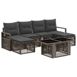 vidaXL Ensemble de canap&eacute; de jardin 7 pc Gris et Gris fonc&eacute; polyrotin