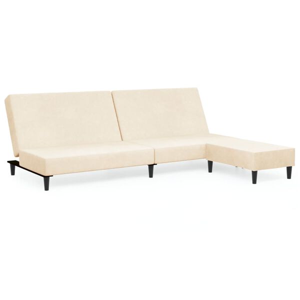 vidaXL Canap&eacute;-lit &agrave; 2 places avec repose-pied Cr&egrave;me Velours