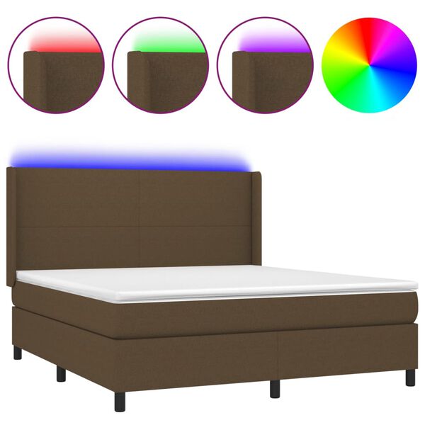 vidaXL Sommier &agrave; lattes de lit matelas et LED Marron fonc&eacute; 160x200 cm
