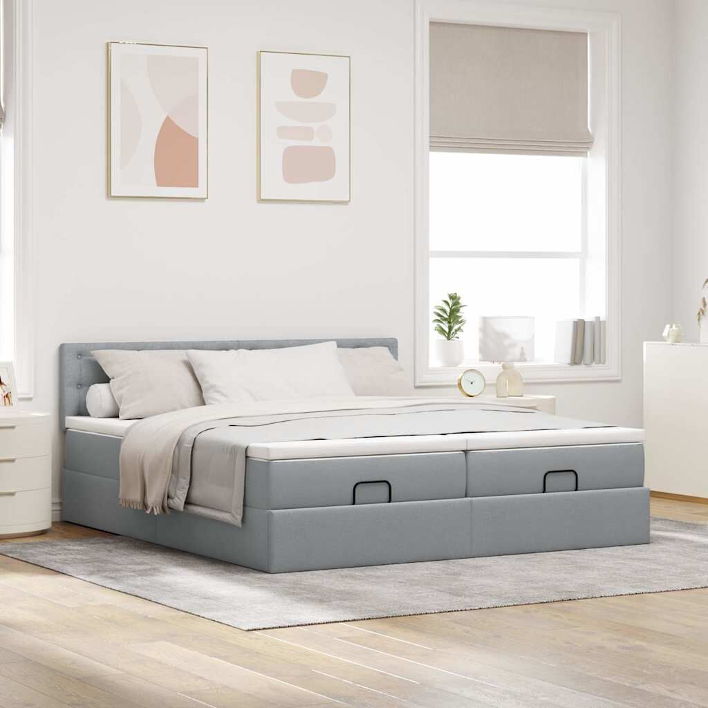 VidaXL Cadre de lit ottoman et matelas gris clair 200x200cm tissu