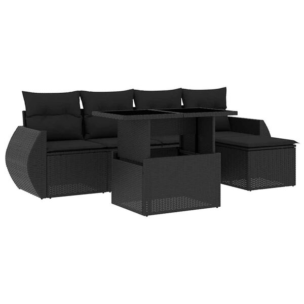 vidaXL Salon de jardin 6 pcs avec coussins noir r&eacute;sine tress&eacute;e