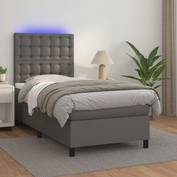 vidaXL Sommier &agrave; lattes de lit avec matelas et LED Gris 100x200 cm