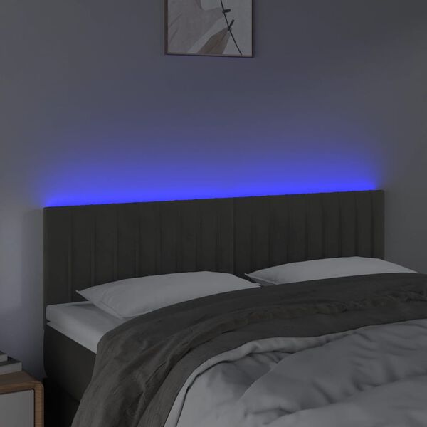 vidaXL T&ecirc;te de lit &agrave; LED Gris fonc&eacute; 144x5x78/88 cm Velours