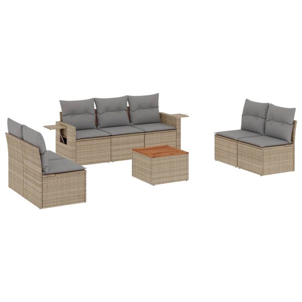 vidaXL Salon de jardin avec coussins 8pcs m&eacute;lange beige r&eacute;sine tress&eacute;e