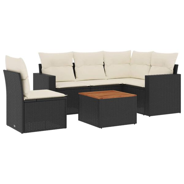 vidaXL Salon de jardin 6 pcs avec coussins noir r&eacute;sine tress&eacute;e