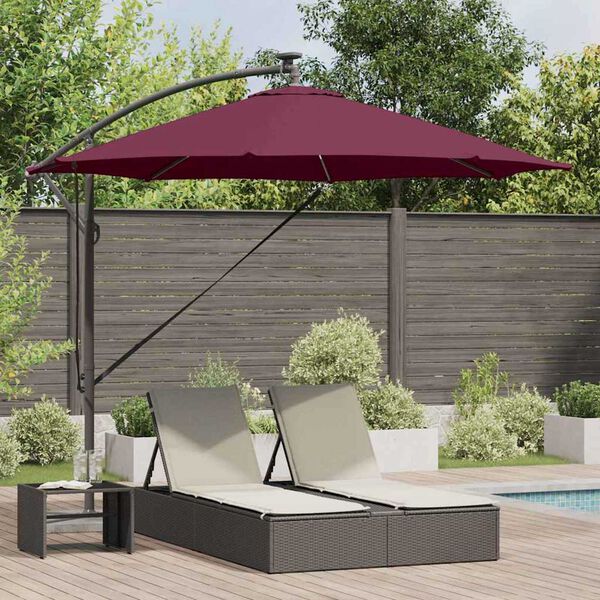 vidaXL Parasol banane à mât déporté Rouge bordeaux 294 x 294 x 248 cm