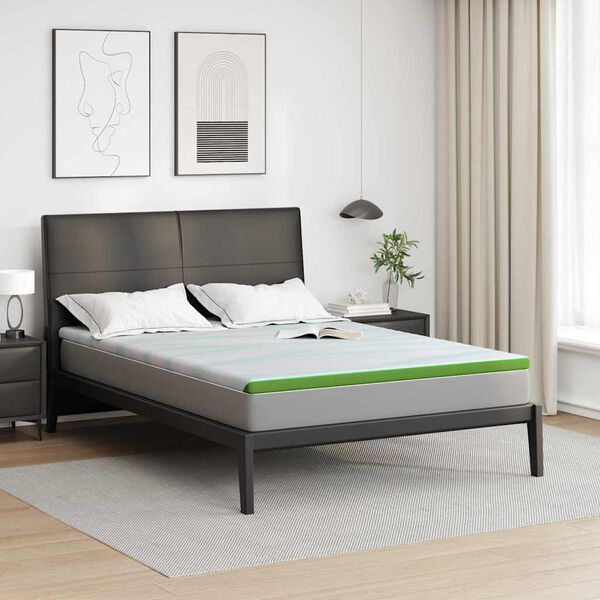 vidaXL Surmatelas Blanc et vert 140 x 190 cm Tissu Jacquard