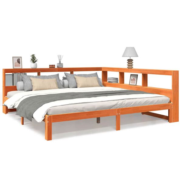 vidaXL Lit biblioth&egrave;que sans matelas cire marron 180x200 cm pin massif