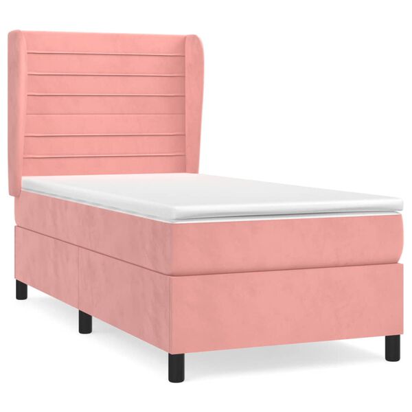vidaXL Sommier &agrave; lattes de lit avec matelas Rose 90x200 cm Velours