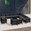 vidaXL Salon de jardin 14 pcs avec coussins Noir Bois de pin solide