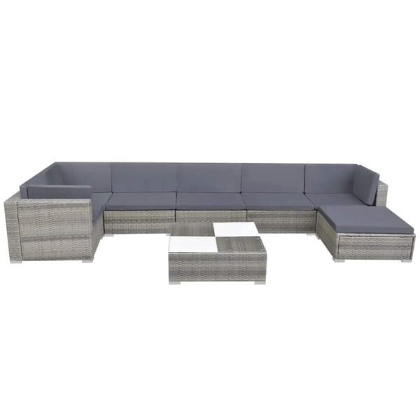 vidaXL Salon de jardin 8 pcs avec coussins Résine tressée Gris