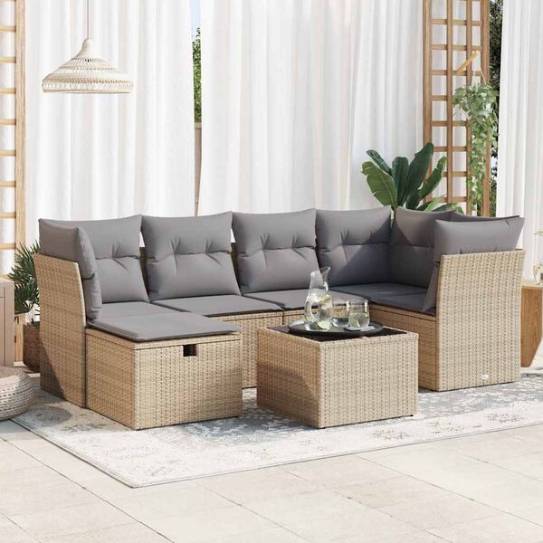 vidaXL Salon de jardin avec coussins 6 pcs beige r&eacute;sine tress&eacute;e
