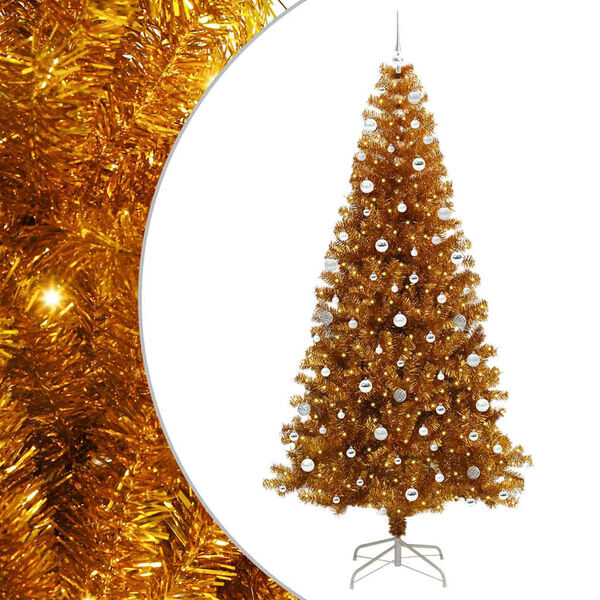 vidaXL Sapin de No&euml;l avec 300 LED avec support Dor&eacute; 240 cm PET