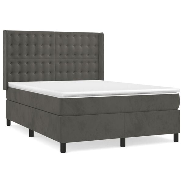 vidaXL Sommier &agrave; lattes de lit et matelas Gris fonc&eacute; 140x190cm Velours