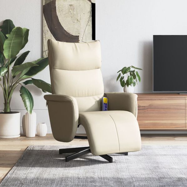 vidaXL Fauteuil inclinable de massage et repose-pieds cr&egrave;me similicuir