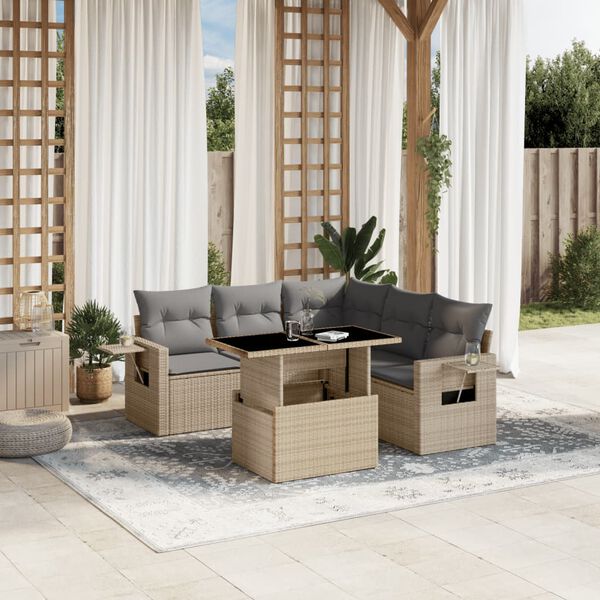 vidaXL Salon de jardin avec coussins 6 pcs beige r&eacute;sine tress&eacute;e