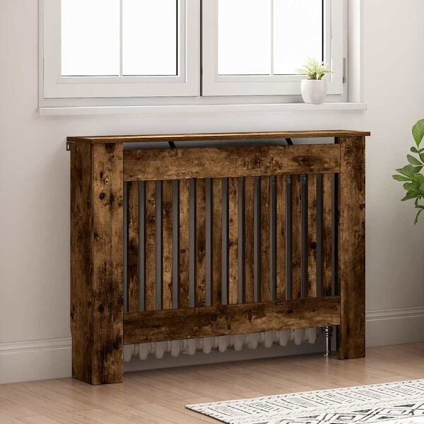 vidaXL Cache-Radiateur Ch&ecirc;ne fum&eacute; 112 x 19 x 81,5 cm Bois d'ing&eacute;nierie