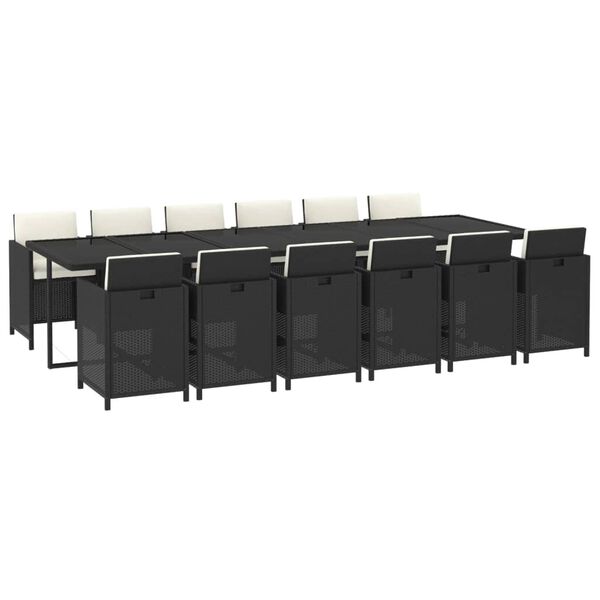 vidaXL Ensemble &agrave; manger de jardin coussins 13 pcs R&eacute;sine tress&eacute;e Noir