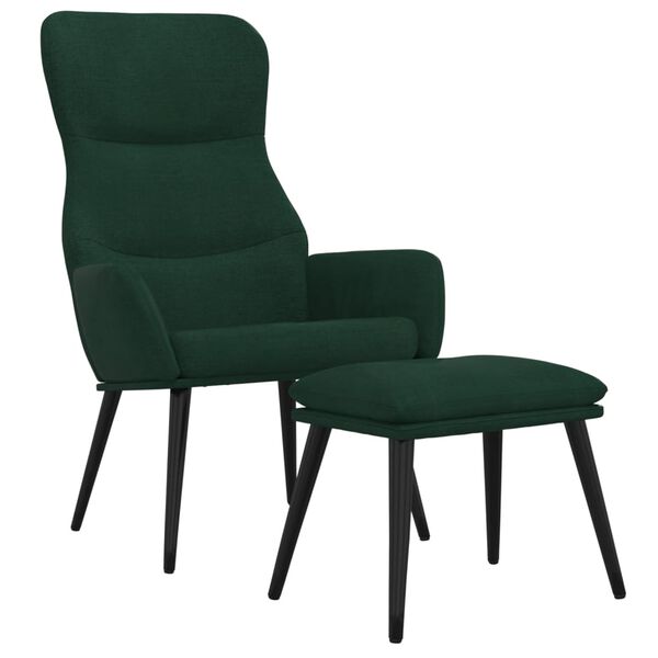 vidaXL Chaise de relaxation avec tabouret Vert fonc&eacute; Tissu
