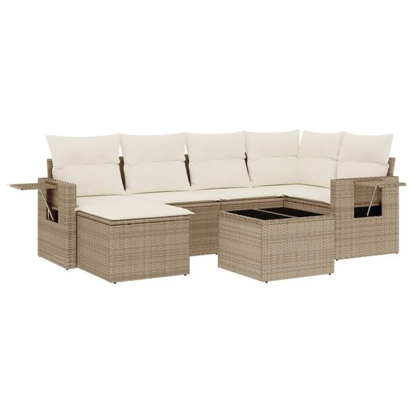 vidaXL Salon de jardin avec coussins 7 pcs beige r&eacute;sine tress&eacute;e
