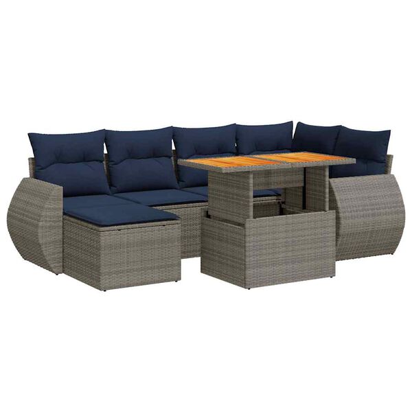 vidaXL Salon de jardin avec coussins 7 pcs gris r&eacute;sine tress&eacute;e