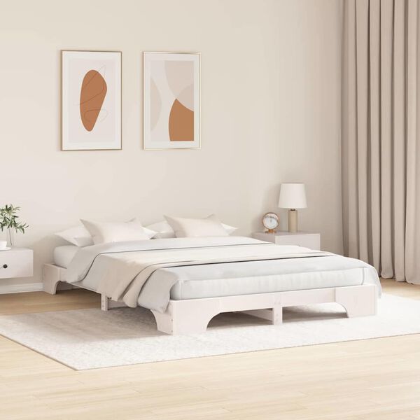 vidaXL Cadre de lit Blanc 160 x 200 cm Pin massif