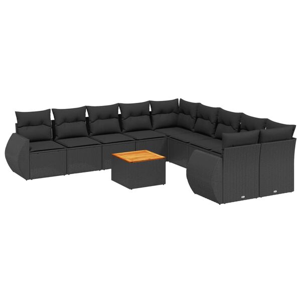 vidaXL Salon de jardin 11 pcs avec coussins noir r&eacute;sine tress&eacute;e