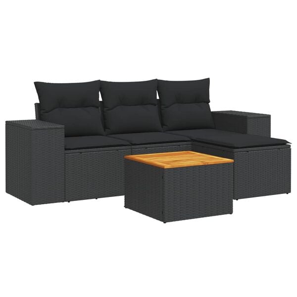 vidaXL Salon de jardin 5 pcs avec coussins noir r&eacute;sine tress&eacute;e