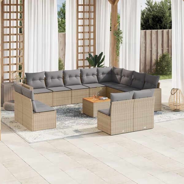 vidaXL Salon de jardin et coussins 13 pcs m&eacute;lange beige r&eacute;sine tress&eacute;e