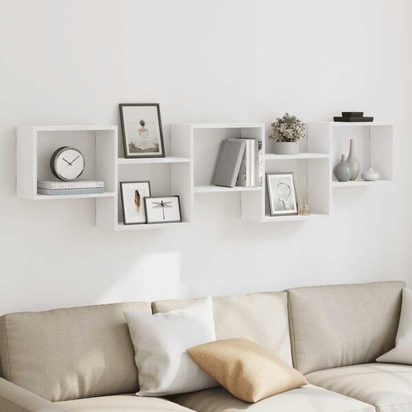 vidaXL &Eacute;tag&egrave;re cube murale 5 compartiments blanc bois d'ing&eacute;nierie