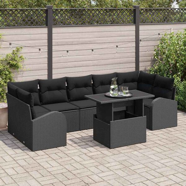 vidaXL Ensemble de canapé de jardin avec coussin 8 pcs Noir Poly rotin