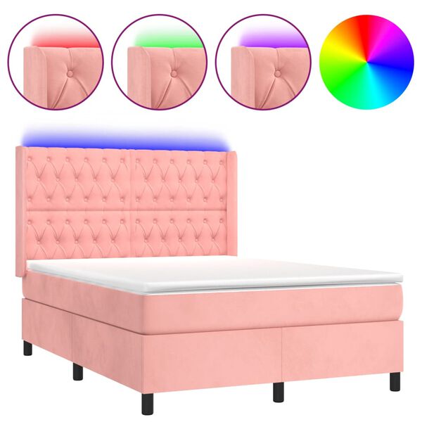vidaXL Sommier &agrave; lattes de lit matelas et LED Rose 140x200 cm Velours