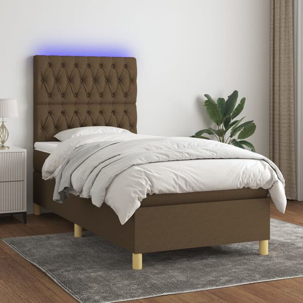 vidaXL Sommier &agrave; lattes de lit et matelas et LED Marron fonc&eacute; 80x200cm