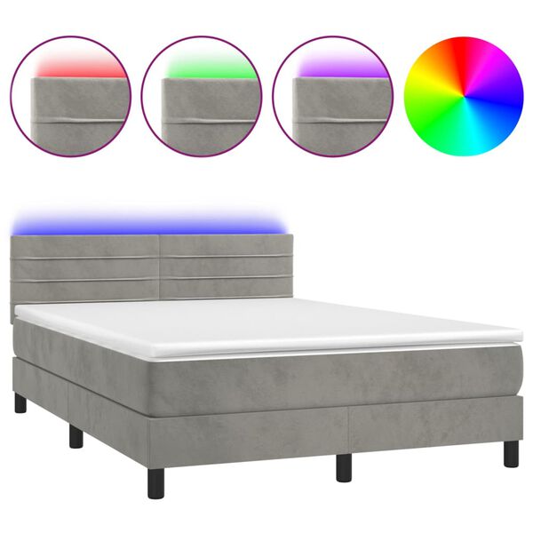 vidaXL Sommier &agrave; lattes de lit avec matelas LED Gris clair 140x200 cm
