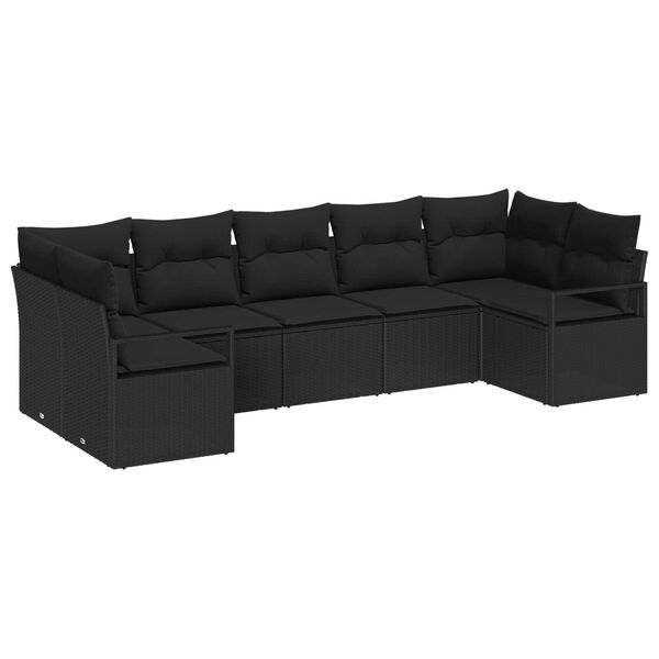 vidaXL Ensemble de Canap&eacute;s avec coussin 7 pcs Noir polyrotin