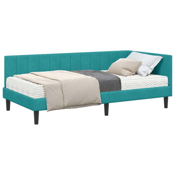 vidaXL Cadre de lit d'angle avec matelas 2 pcs Turquoise Velours