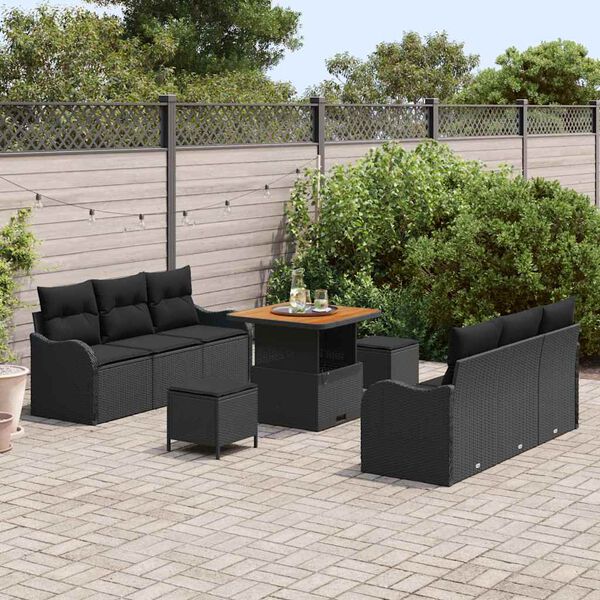 vidaXL Ensemble de canap&eacute; de jardin avec coussin 9 pcs Noir polyrotin
