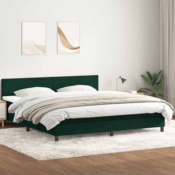 vidaXL Sommier &agrave; lattes de lit et matelas et LED vert fonc&eacute; 180x220cm velours